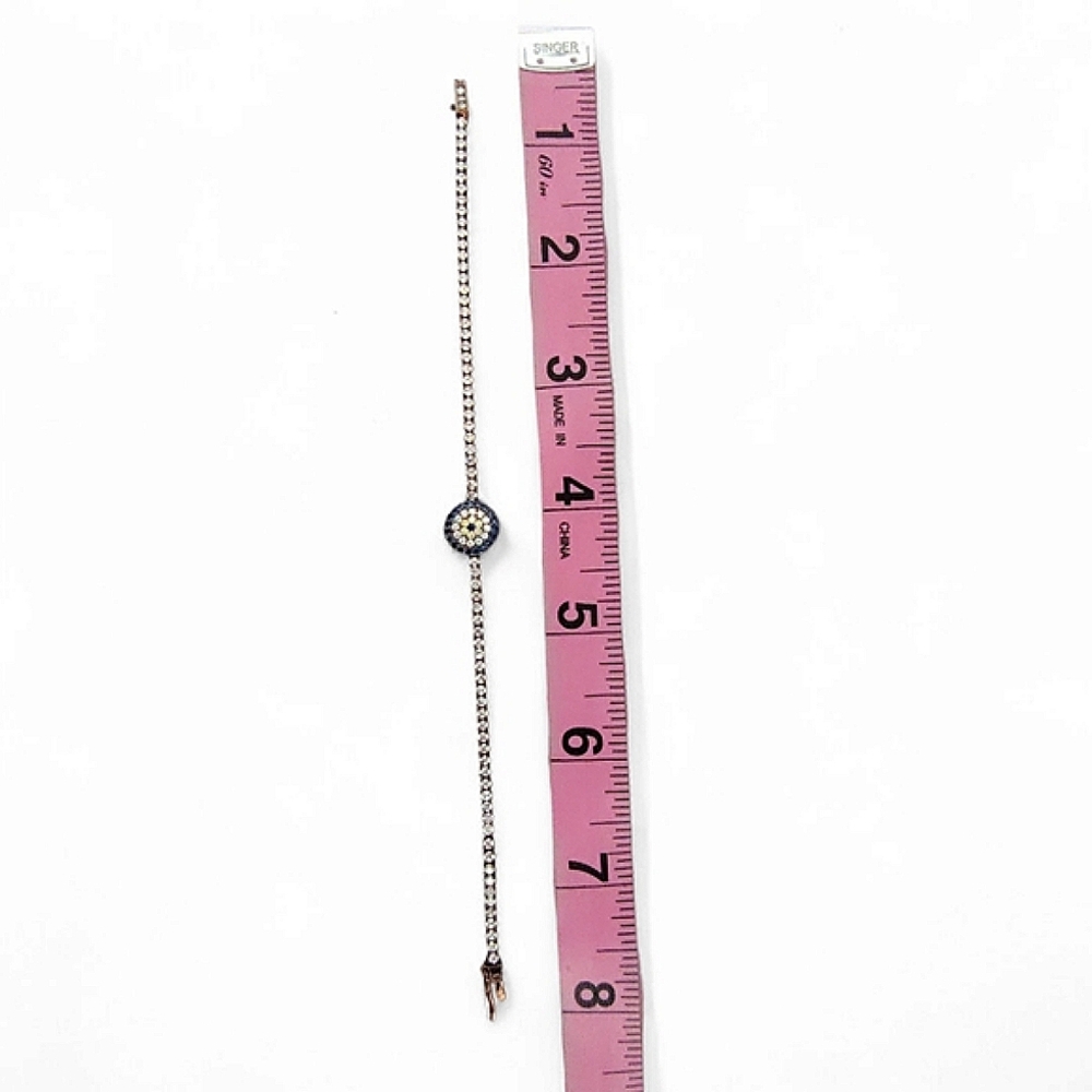 Sterling Silver '925' Gold Vermeil Clear Rhinestone Evil Eye Tennis Bracelet - Picture 10 of 10